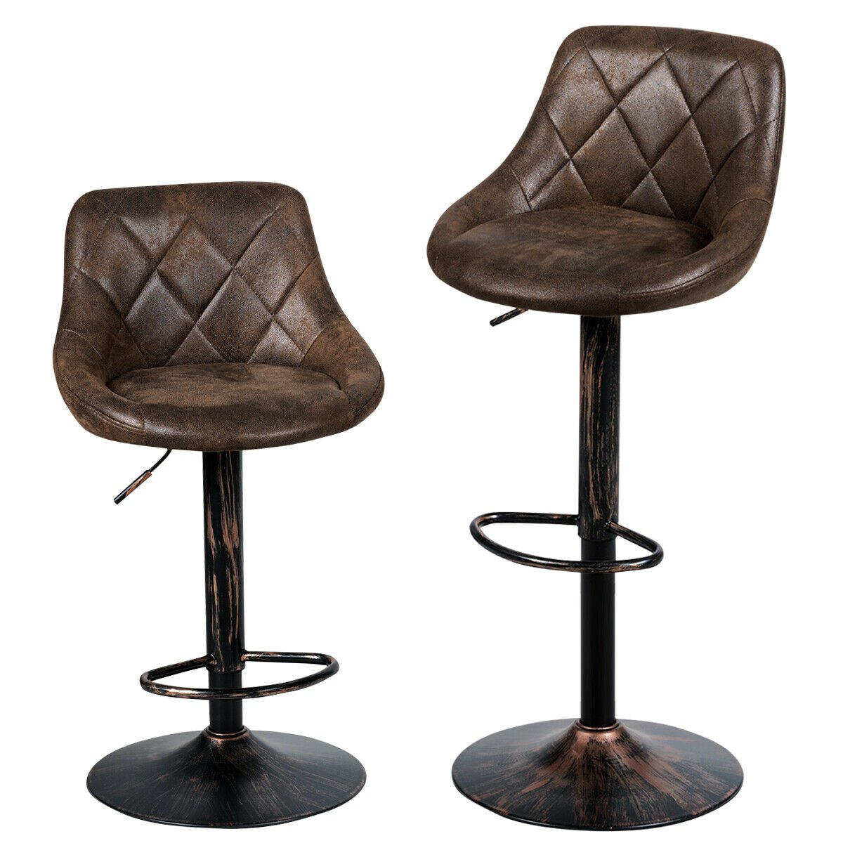 Set of 2 Adjustable Bar Stools with Backrest and Footrest, Dark Brown - Gallery Canada