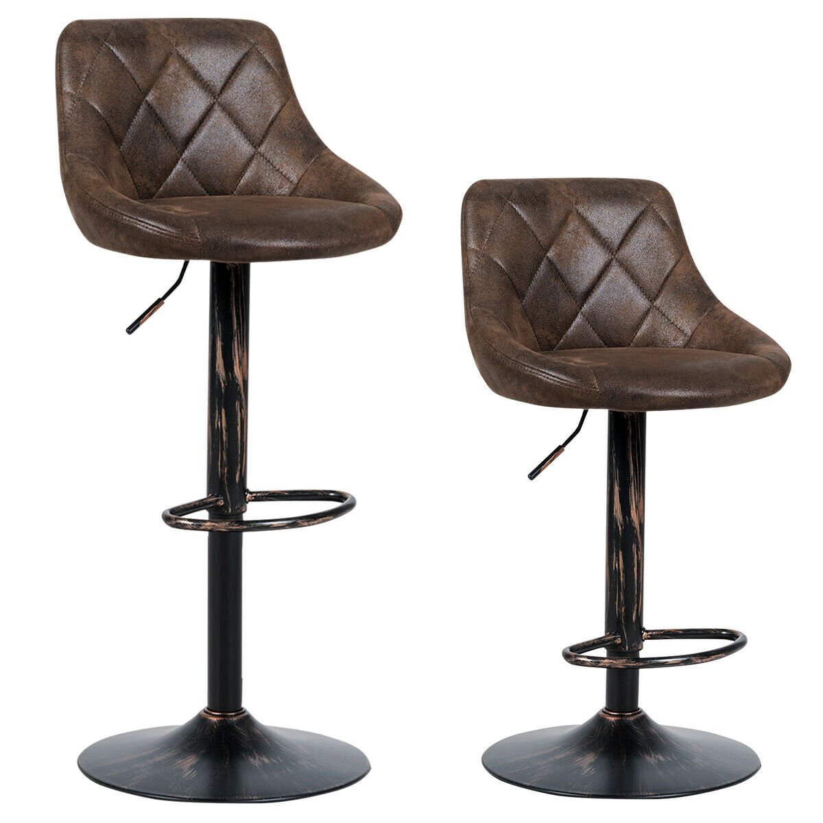 Set of 2 Adjustable Bar Stools with Backrest and Footrest, Dark Brown Bar Stools   at Gallery Canada