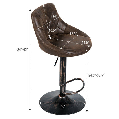 Set of 2 Adjustable Bar Stools with Backrest and Footrest, Dark Brown - Gallery Canada