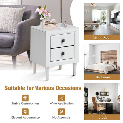 Multipurpose Retro Bedside Nightstand/ End Table with 2 Drawers, White Nightstands   at Gallery Canada