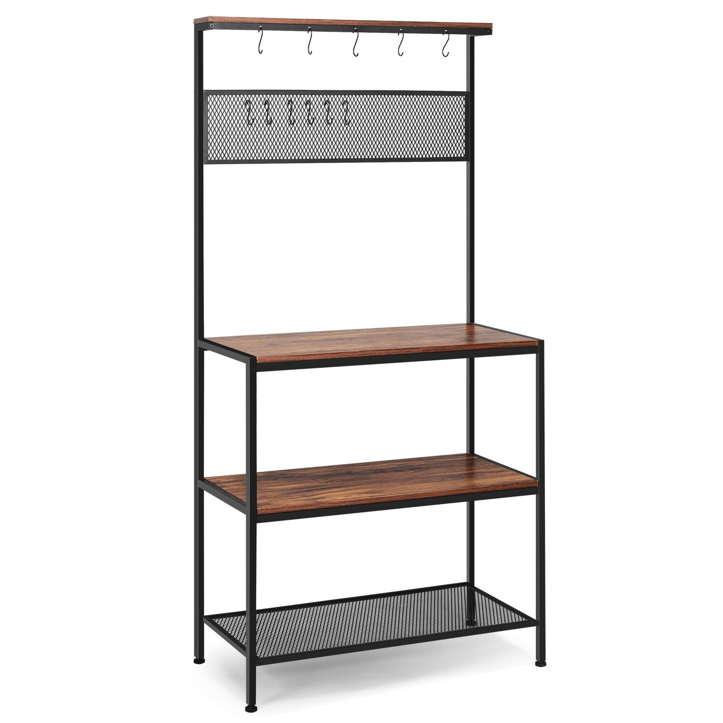 4-Tier Kitchen Rack Stand with Hooks and Mesh Panel, Brown Baker's Racks   at Gallery Canada