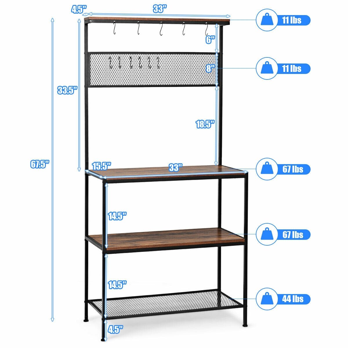 4-Tier Kitchen Rack Stand with Hooks and Mesh Panel, Brown Baker's Racks   at Gallery Canada