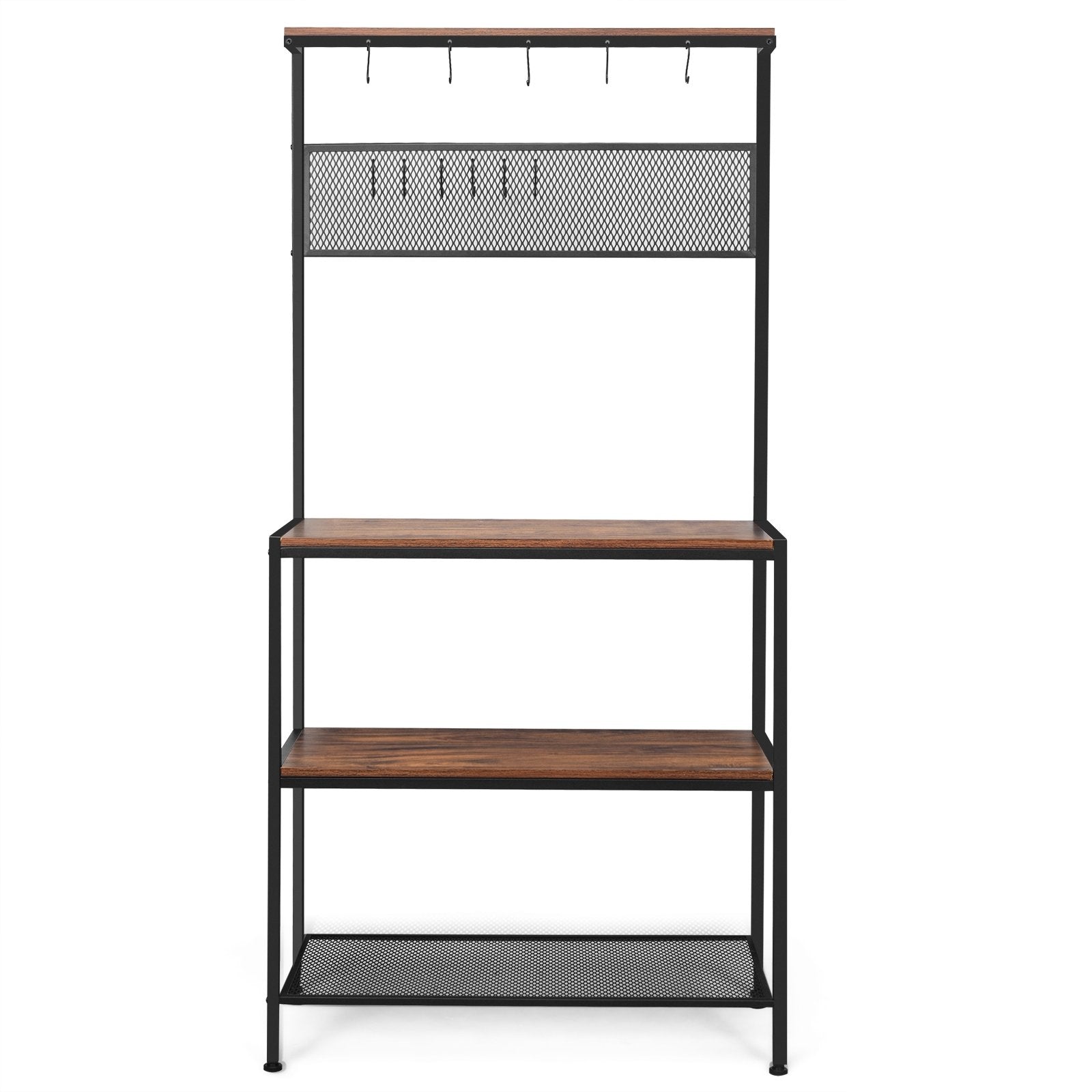 4-Tier Kitchen Rack Stand with Hooks and Mesh Panel, Brown Baker's Racks   at Gallery Canada