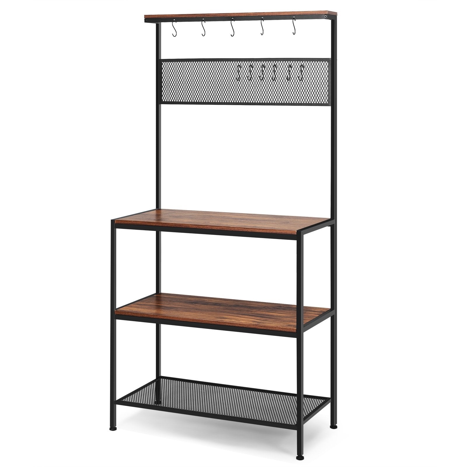 4-Tier Kitchen Rack Stand with Hooks and Mesh Panel, Brown Baker's Racks   at Gallery Canada