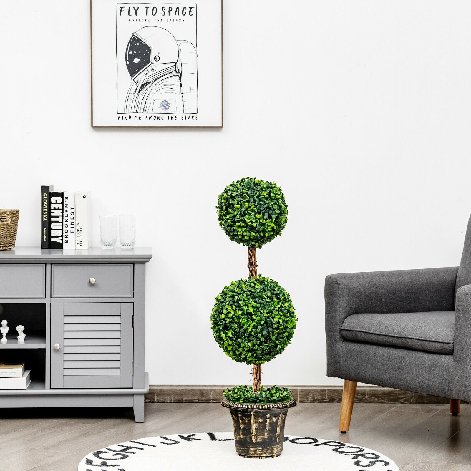 36 Inch Artificial Double Ball Tree Indoor and Outdoor UV Protection, Green Faux Plants   at Gallery Canada