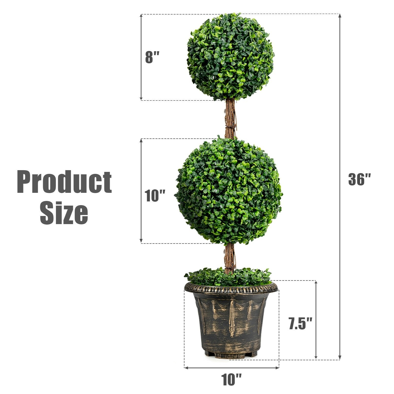 36 Inch Artificial Double Ball Tree Indoor and Outdoor UV Protection, Green - Gallery Canada