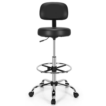 Swivel Drafting Chair with Retractable Mid Back and Adjustable Foot Ring, Black Mesh Chairs   at Gallery Canada