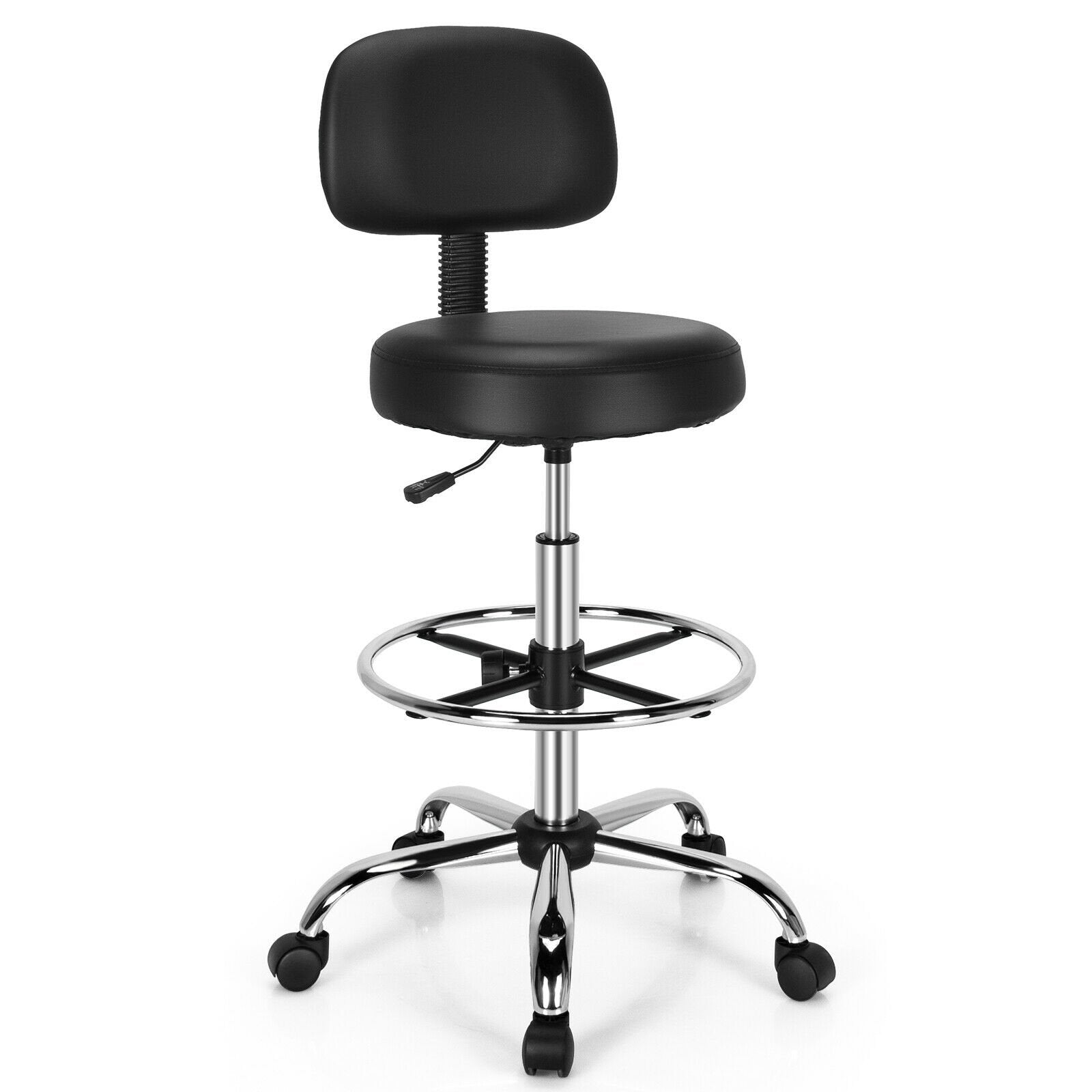 Swivel Drafting Chair with Retractable Mid Back and Adjustable Foot Ring, Black Mesh Chairs   at Gallery Canada