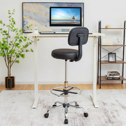 Swivel Drafting Chair with Retractable Mid Back and Adjustable Foot Ring, Black Mesh Chairs   at Gallery Canada