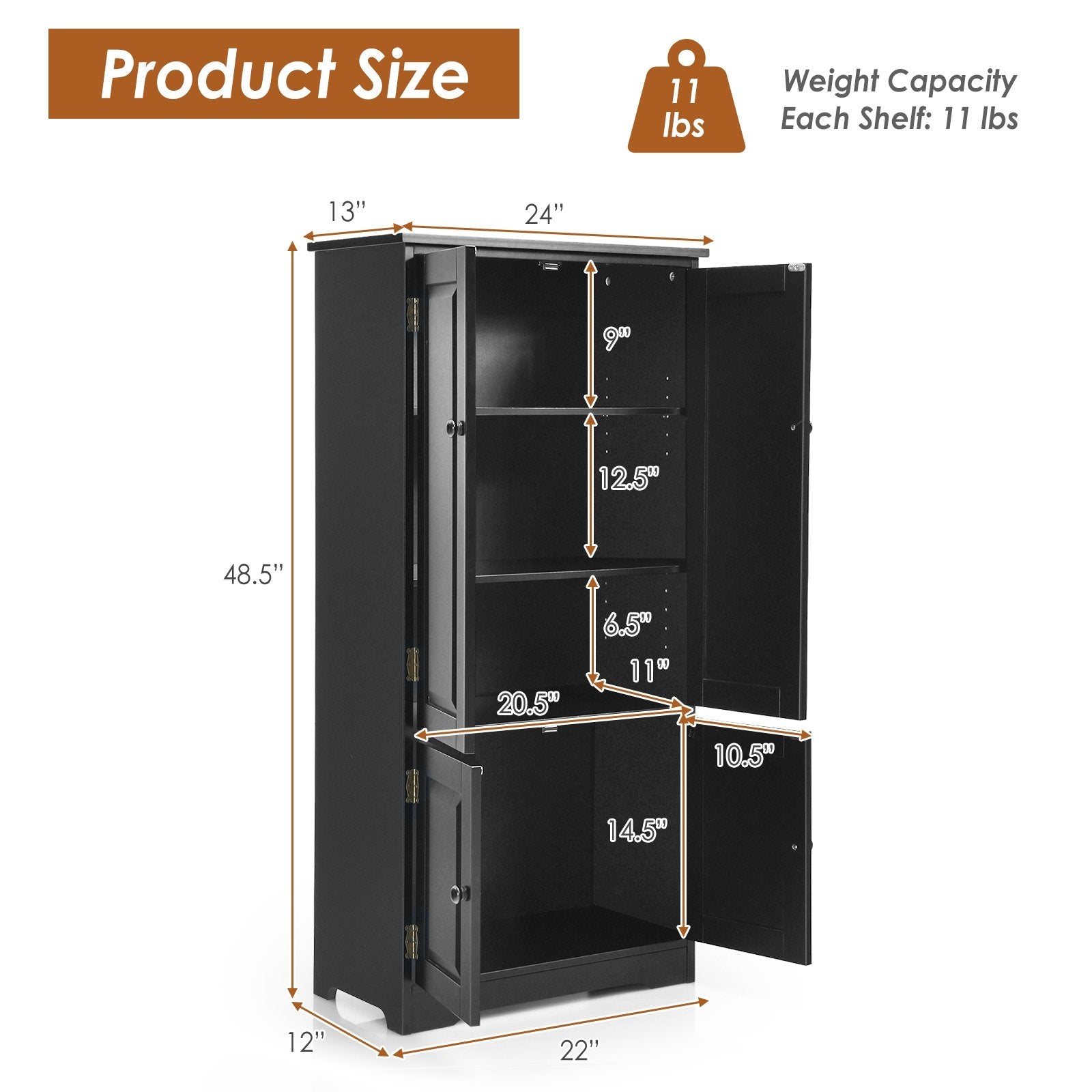 Accent Floor Storage Cabinet with Adjustable Shelves Antique 2-Door, Black Armoires & Wardrobes   at Gallery Canada