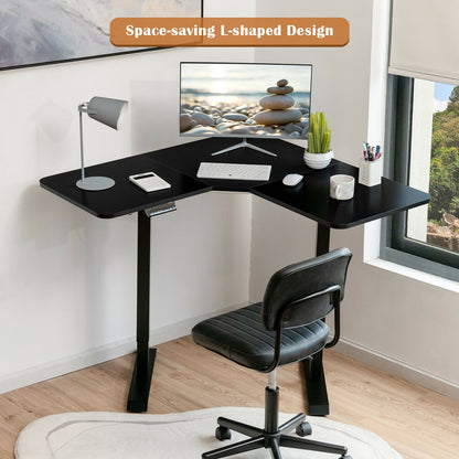 L-shaped Electric Standing Desk with 4 Memory Positions and LCD Display, Black Standing Desks   at Gallery Canada