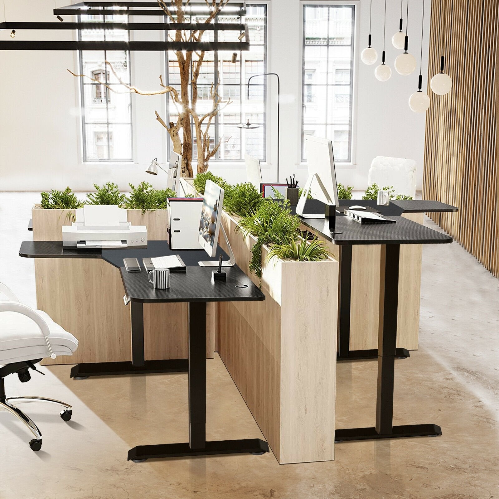 L-shaped Electric Standing Desk with 4 Memory Positions and LCD Display, Black Standing Desks   at Gallery Canada