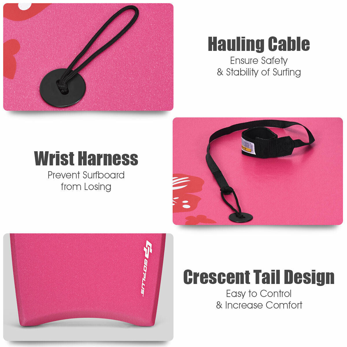 Lightweight Bodyboard Surfing with Leash EPS Core Boarding IXPE-M, Pink Surfing at Gallery Canada