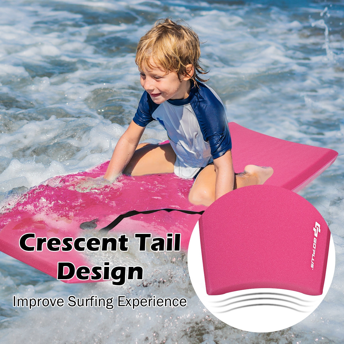Lightweight Bodyboard Surfing with Leash EPS Core Boarding IXPE-M, Pink Surfing at Gallery Canada