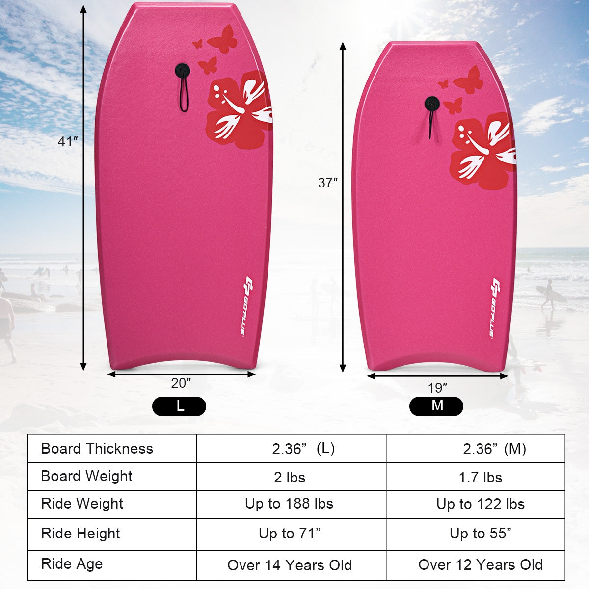 Lightweight Bodyboard Surfing with Leash EPS Core Boarding IXPE-M, Pink Surfing at Gallery Canada