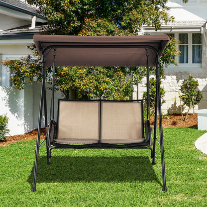 2 Seat Patio Porch Swing with Adjustable Canopy Storage Pockets Brown, Brown - Gallery Canada