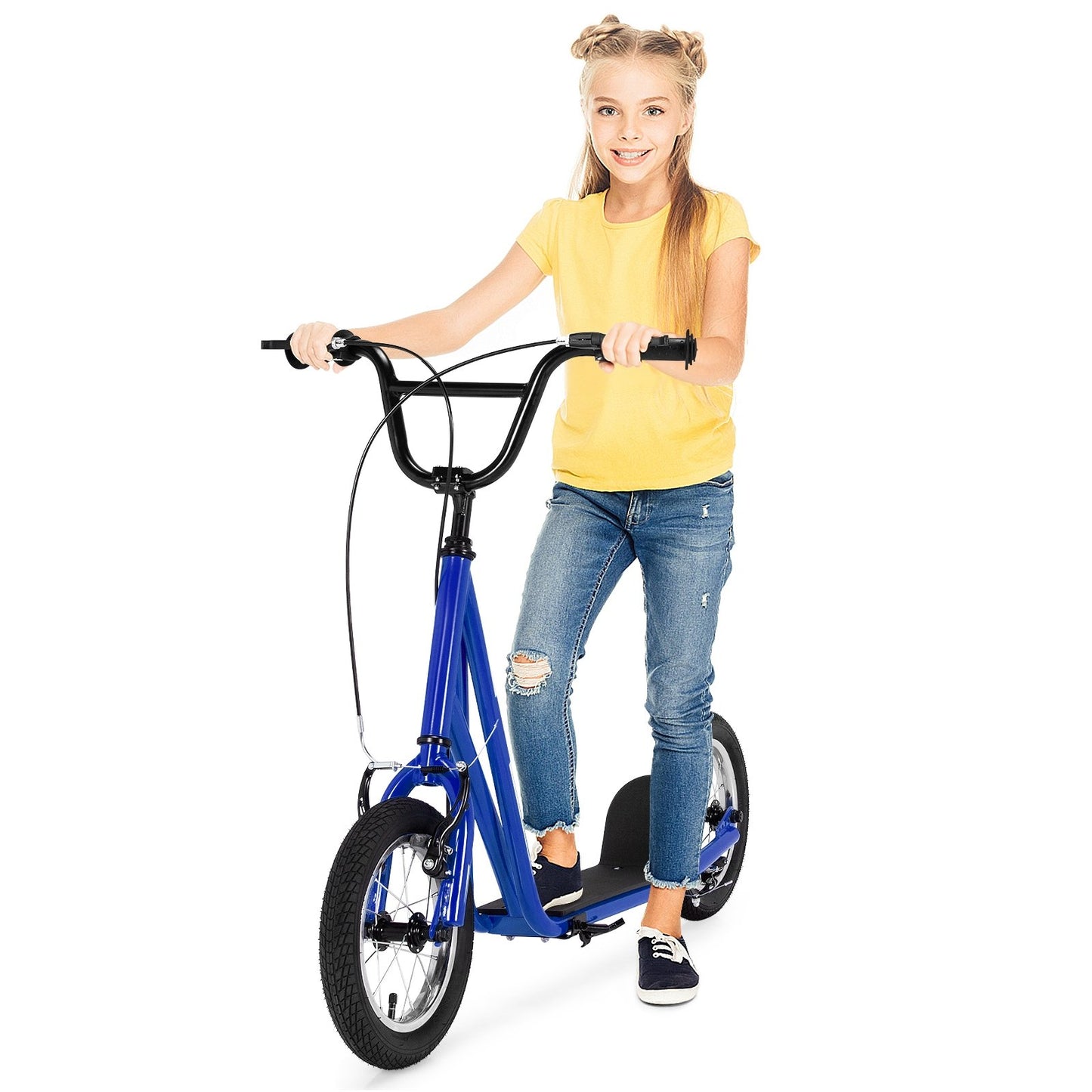 Height Adjustable Kid Kick Scooter with 12 Inch Air Filled Wheel, Navy - Gallery Canada