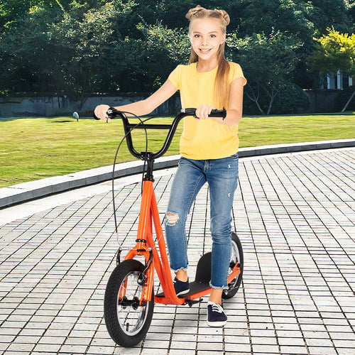 Height Adjustable Kid Kick Scooter with 12 Inch Air Filled Wheel, Orange