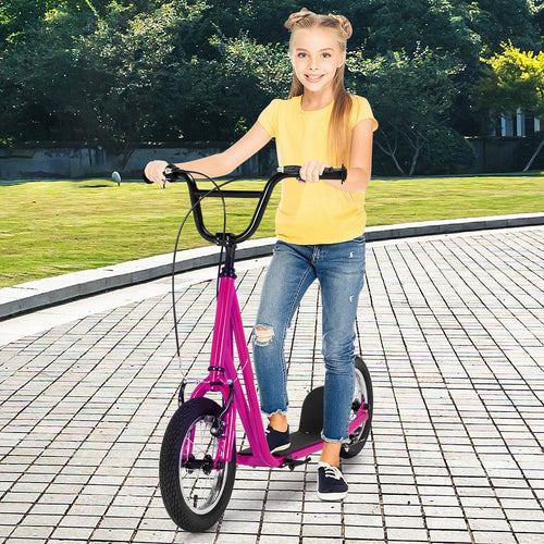 Height Adjustable Kid Kick Scooter with 12 Inch Air Filled Wheel, Pink