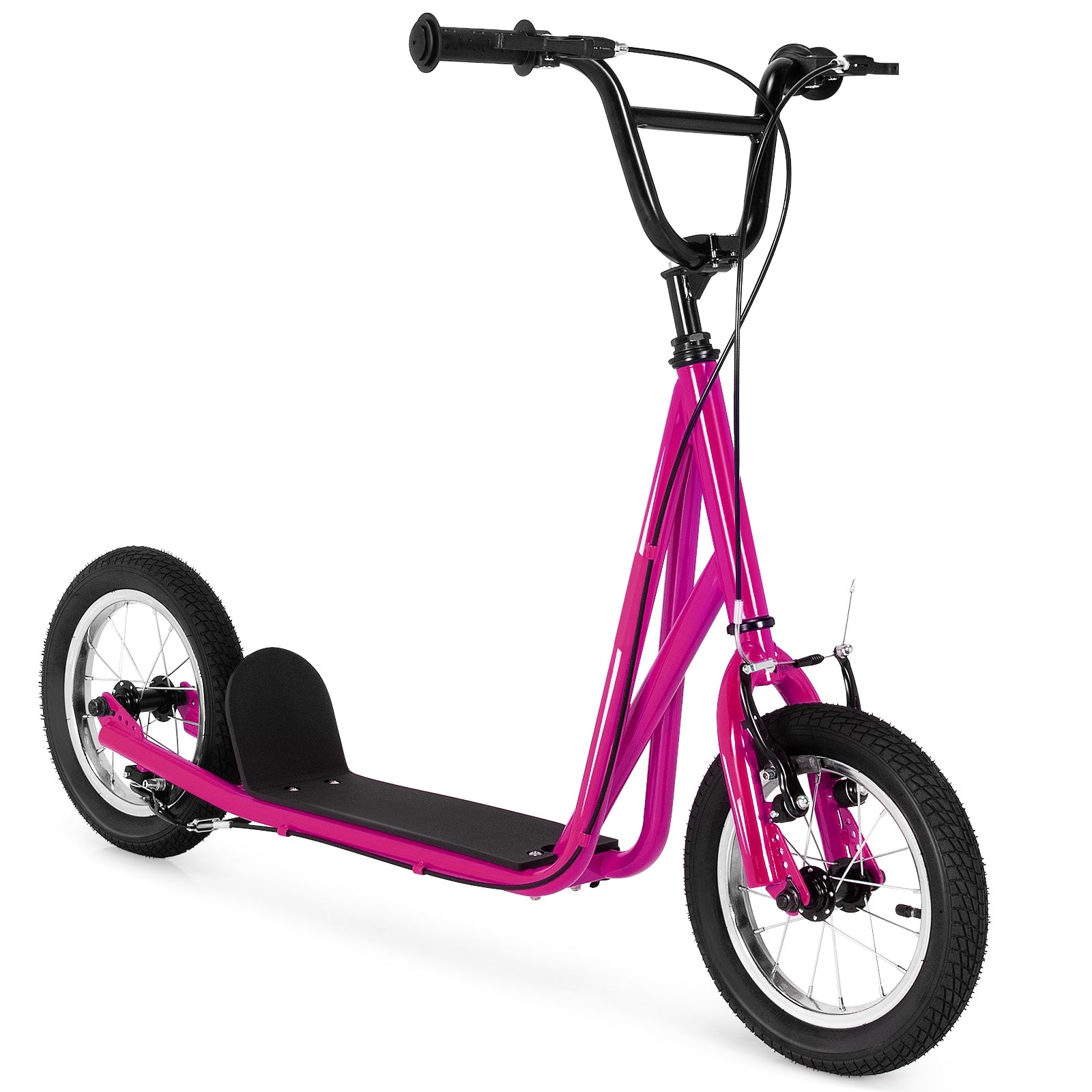 Height Adjustable Kid Kick Scooter with 12 Inch Air Filled Wheel, Pink Scooters Pink at Gallery Canada