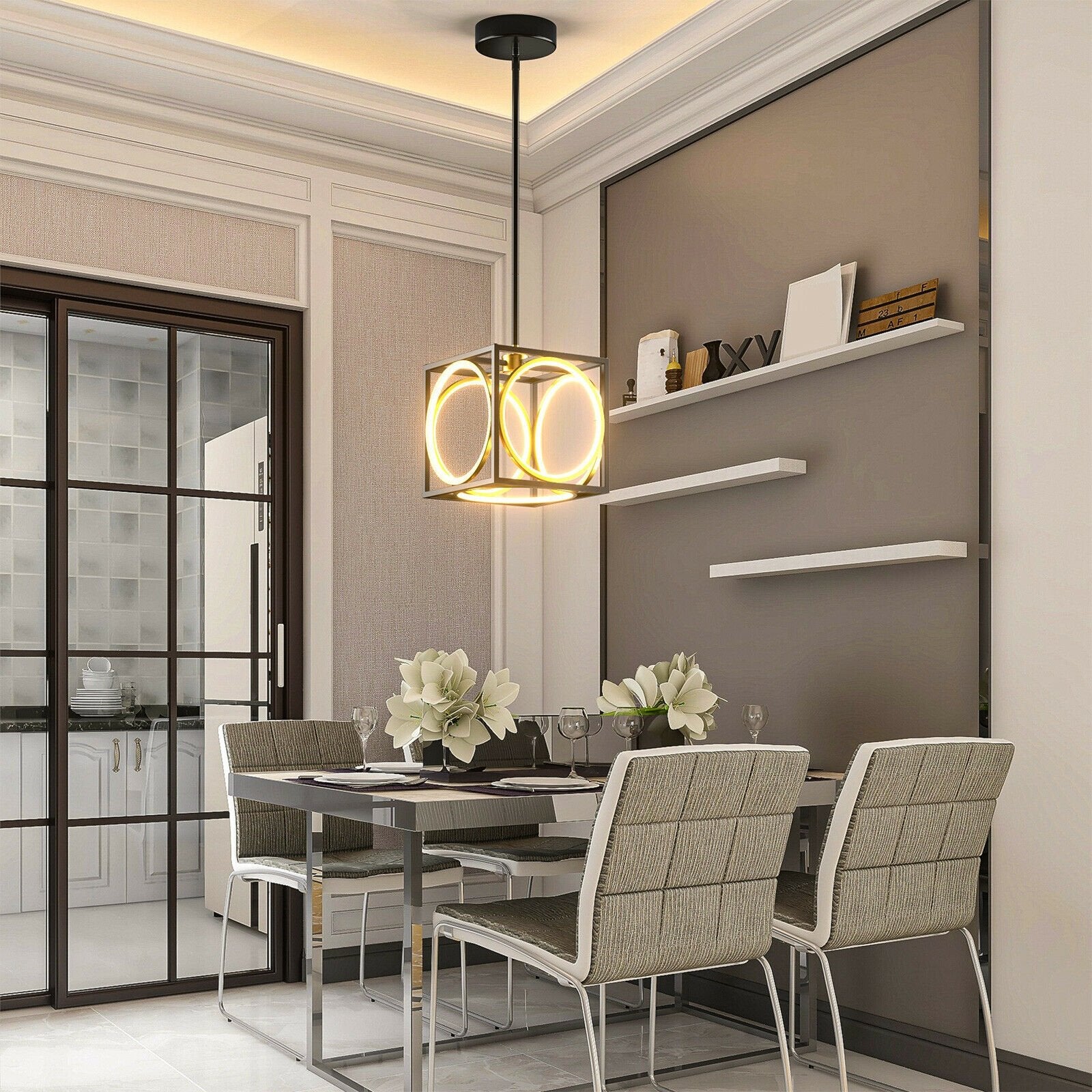 Modern LED Pendant Light with 42 Inches Adjustable Suspender, Black Ceiling Lights   at Gallery Canada