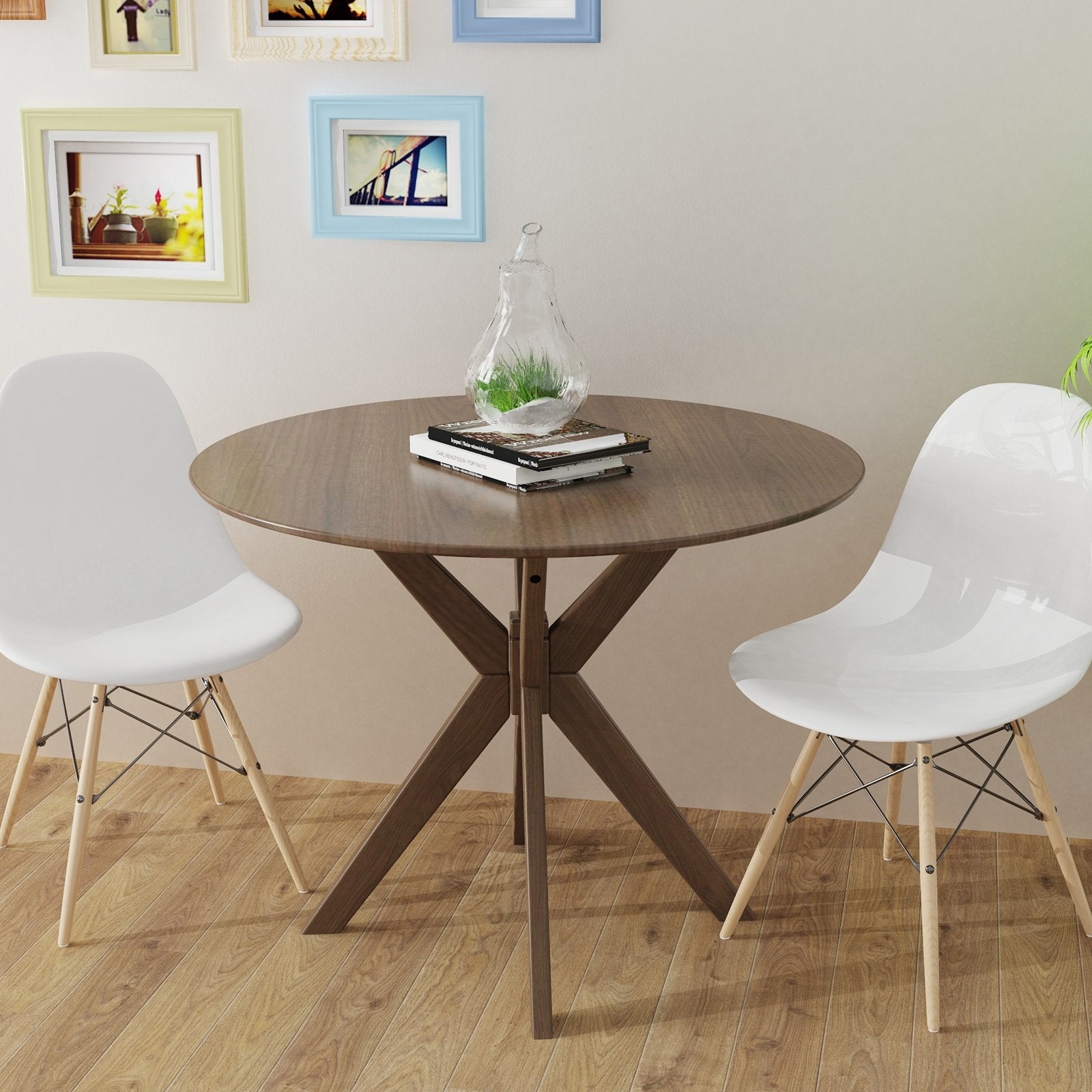 36 Inch Round Wood Dining Table with Intersecting Pedestal Base Dining Tables   at Gallery Canada