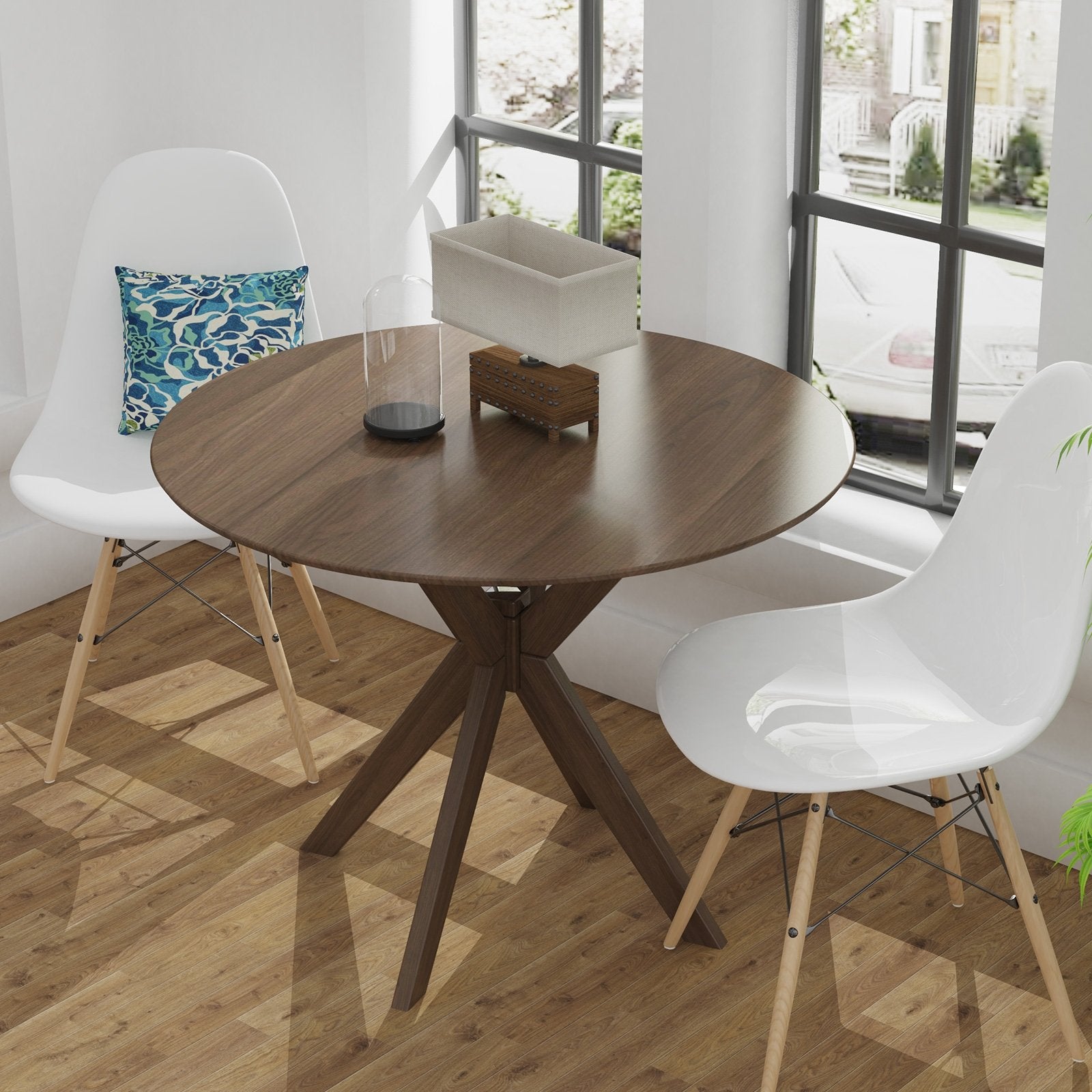 36 Inch Round Wood Dining Table with Intersecting Pedestal Base Dining Tables   at Gallery Canada