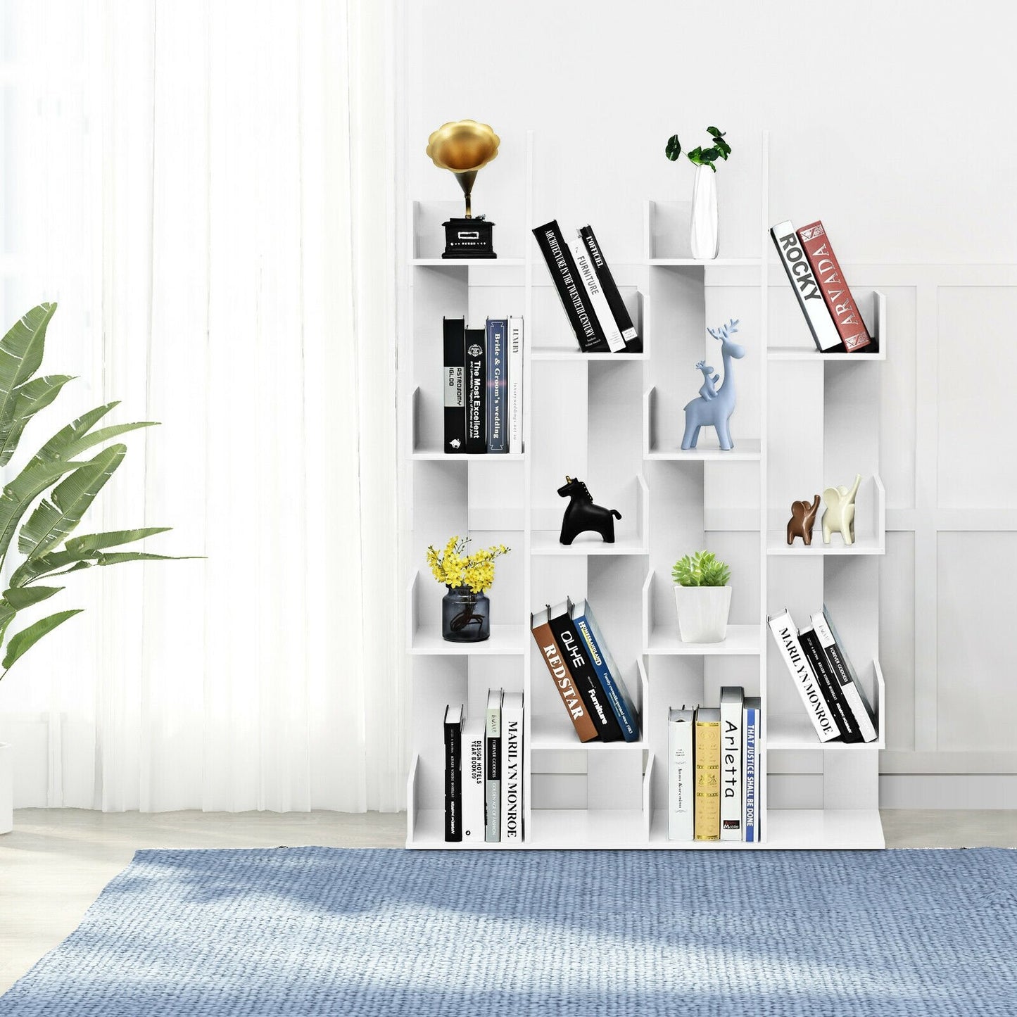 8-Tier Bookshelf Bookcase with 8 Open Compartments Space-Saving Storage Rack , White - Gallery Canada