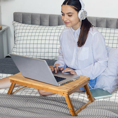 Bamboo Laptop Lap Tray with Adjustable Legs and Tilting Heat-dissipation Top, Natural Laptop Tables & Printer Stands   at Gallery Canada