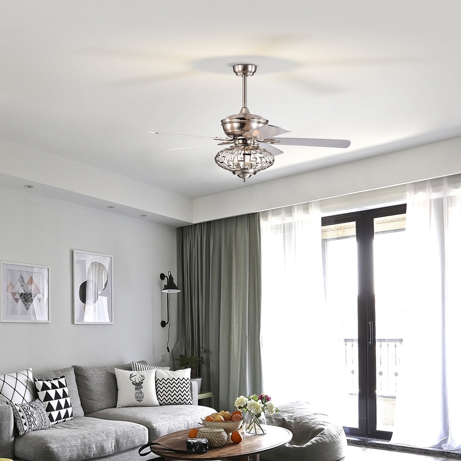 52 Inches Ceiling Fan with Wooden Blades and Remote Control, Silver Ceiling Fans   at Gallery Canada