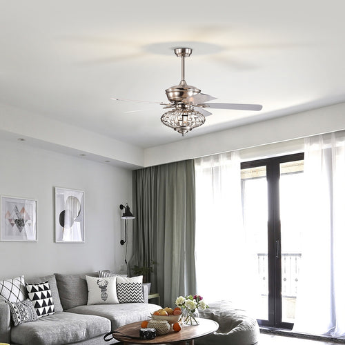 52 Inches Ceiling Fan with Wooden Blades and Remote Control, Silver