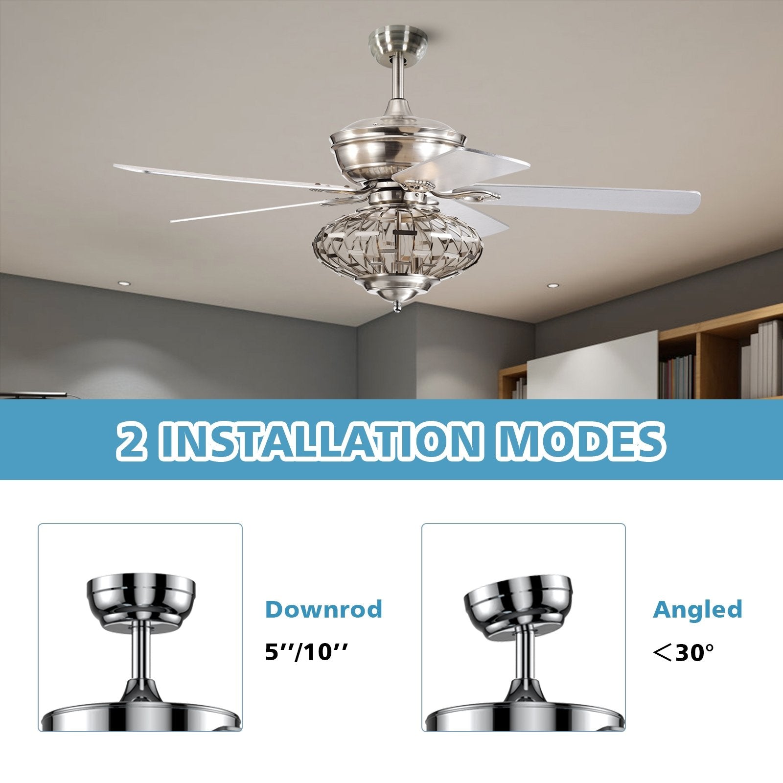 52 Inches Ceiling Fan with Wooden Blades and Remote Control, Silver Ceiling Fans   at Gallery Canada