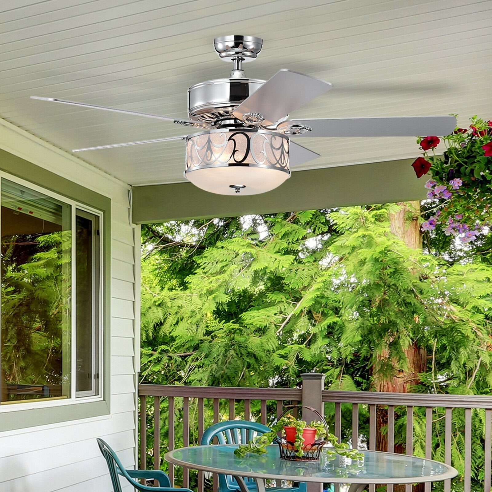 52 Inch Ceiling Fan with Light Reversible Blade and Adjustable Speed, Silver Ceiling Fans   at Gallery Canada