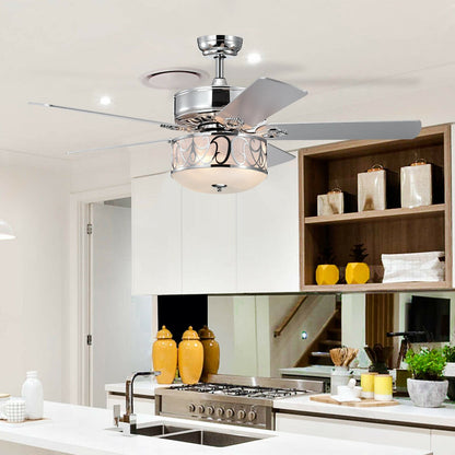 52 Inch Ceiling Fan with Light Reversible Blade and Adjustable Speed, Silver - Gallery Canada