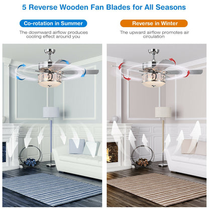 52 Inch Ceiling Fan with Light Reversible Blade and Adjustable Speed, Silver - Gallery Canada