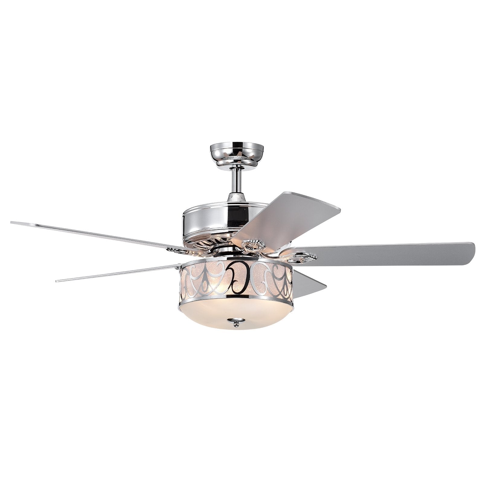 52 Inch Ceiling Fan with Light Reversible Blade and Adjustable Speed, Silver Ceiling Fans   at Gallery Canada