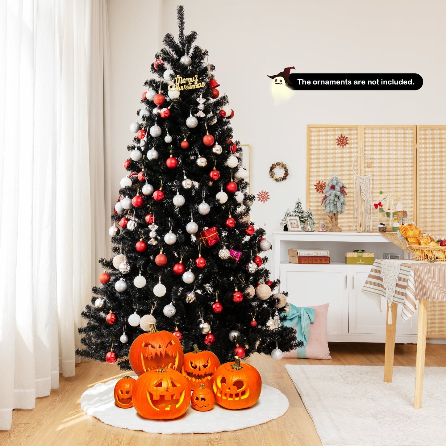 Black Artificial Christmas Halloween Tree with Purple LED Lights-7', Black - Gallery Canada