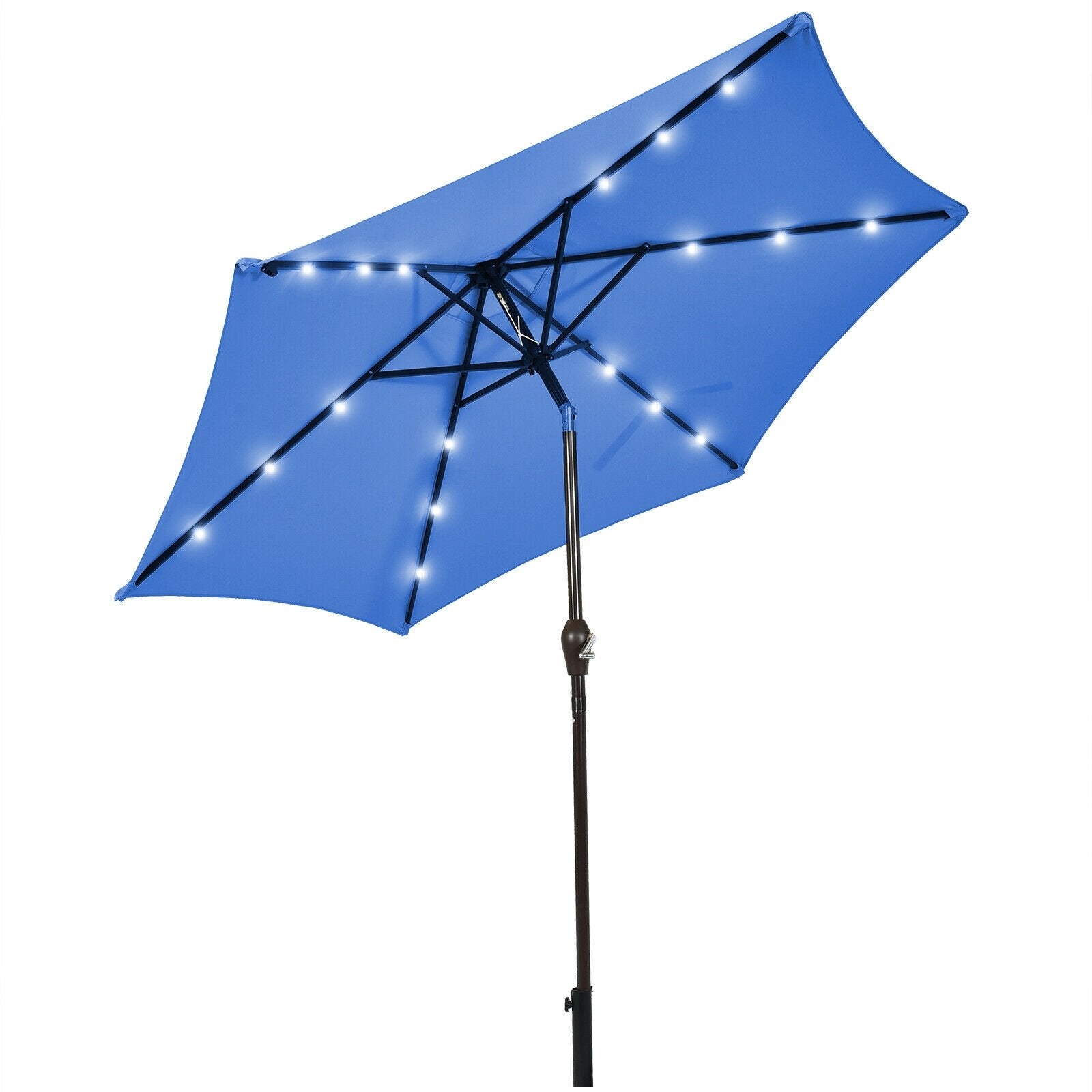 9' Solar LED Lighted Patio Market Umbrella Tilt Adjustment Crank Lift , Blue Outdoor Umbrellas   at Gallery Canada