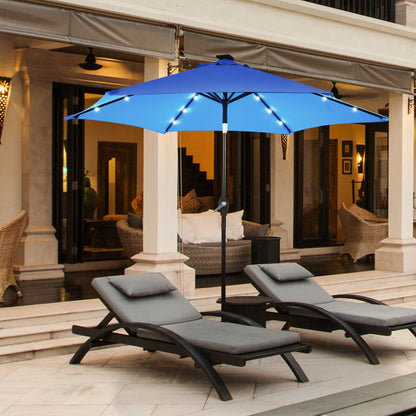 9' Solar LED Lighted Patio Market Umbrella Tilt Adjustment Crank Lift , Blue Outdoor Umbrellas   at Gallery Canada