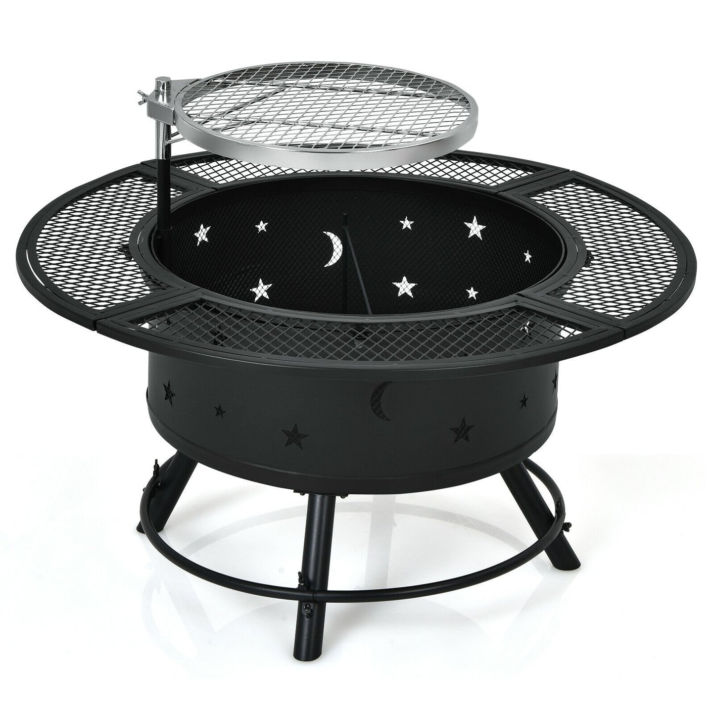 32-Inch Outdoor Wood Burning Fire Pit with 360°Swivel BBQ Grate, Beige - Gallery Canada
