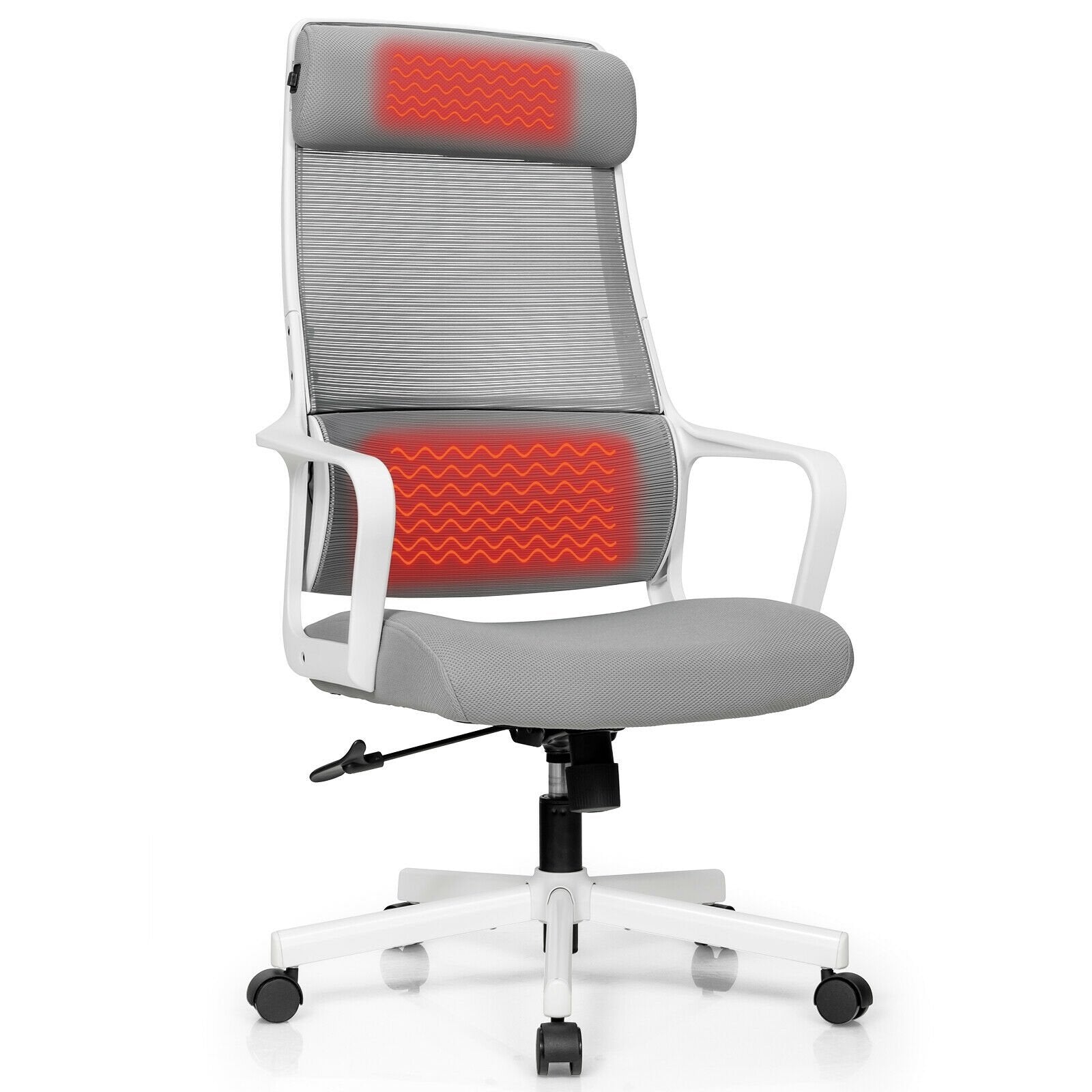 Adjustable Mesh Office Chair with Heating Support Headrest, Gray Ergonomic Chairs   at Gallery Canada