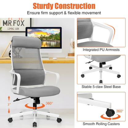 Adjustable Mesh Office Chair with Heating Support Headrest, Gray Ergonomic Chairs   at Gallery Canada