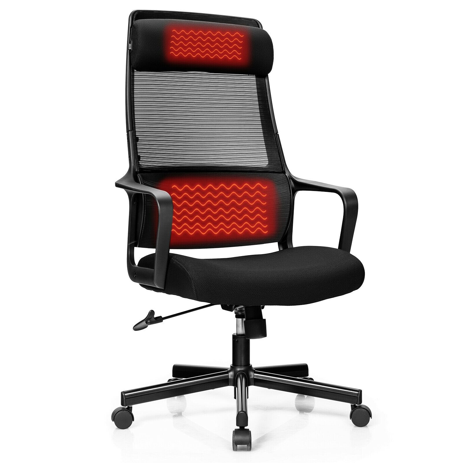 Adjustable Mesh Office Chair with Heating Support Headrest, Black Ergonomic Chairs   at Gallery Canada