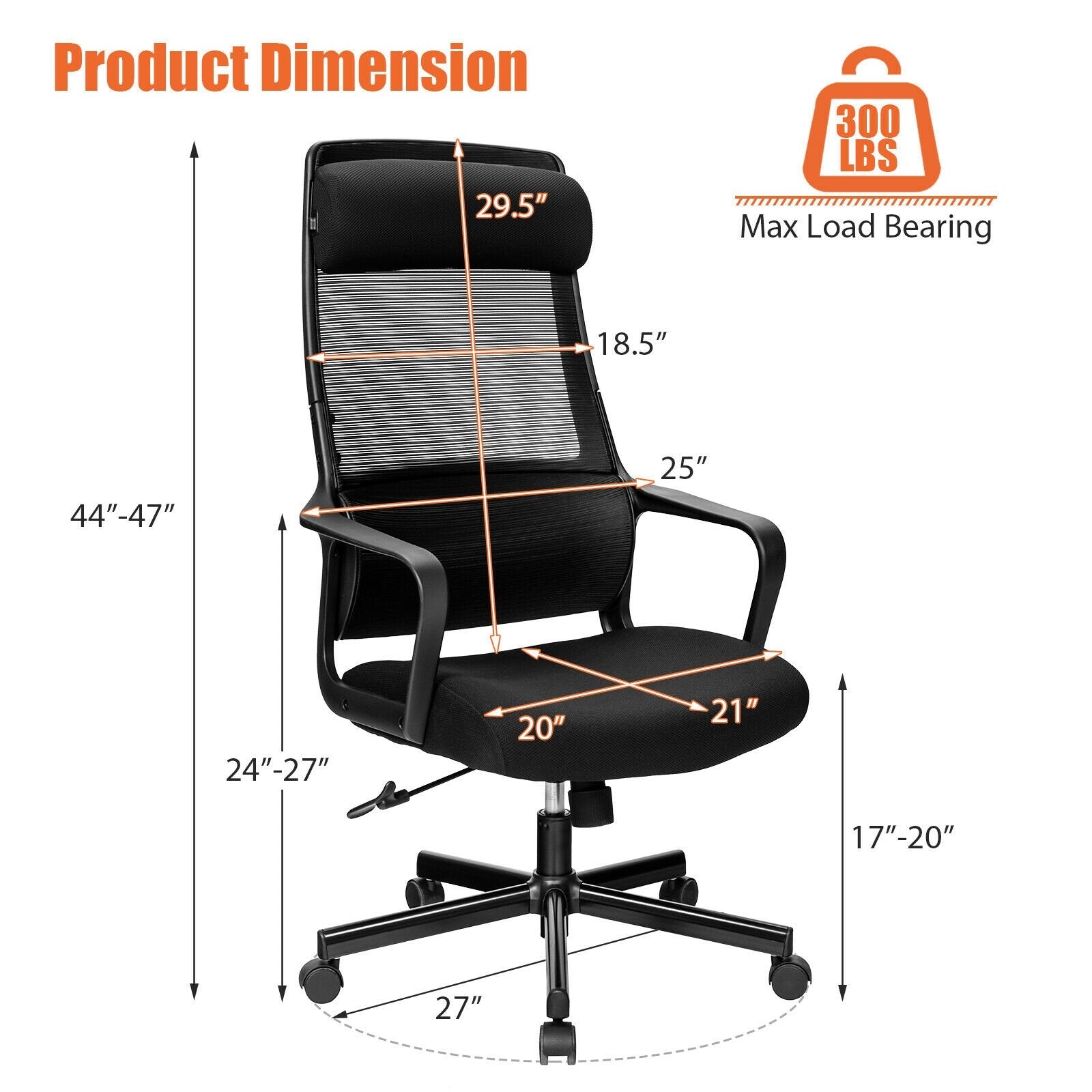 Adjustable Mesh Office Chair with Heating Support Headrest, Black Ergonomic Chairs   at Gallery Canada