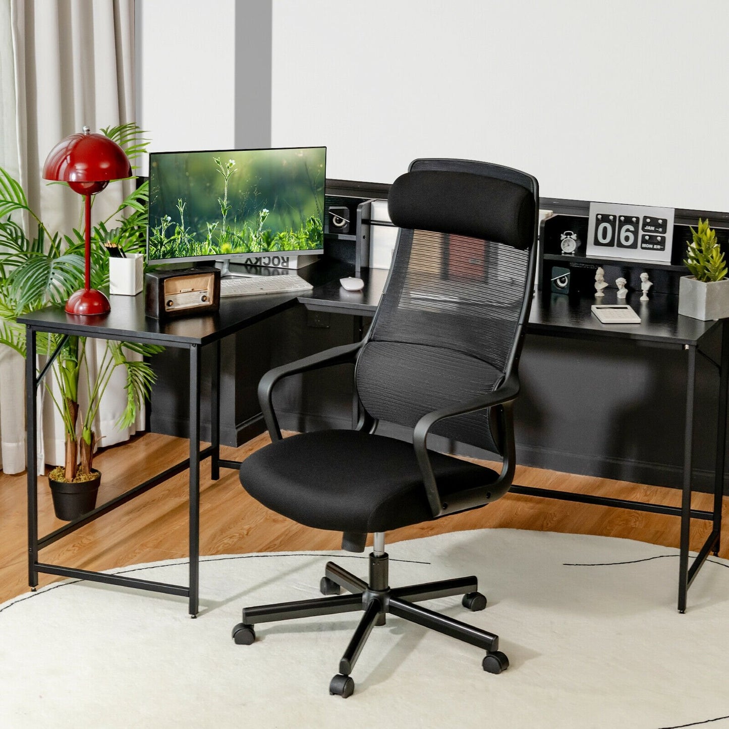 Adjustable Mesh Office Chair with Heating Support Headrest, Black Ergonomic Chairs   at Gallery Canada