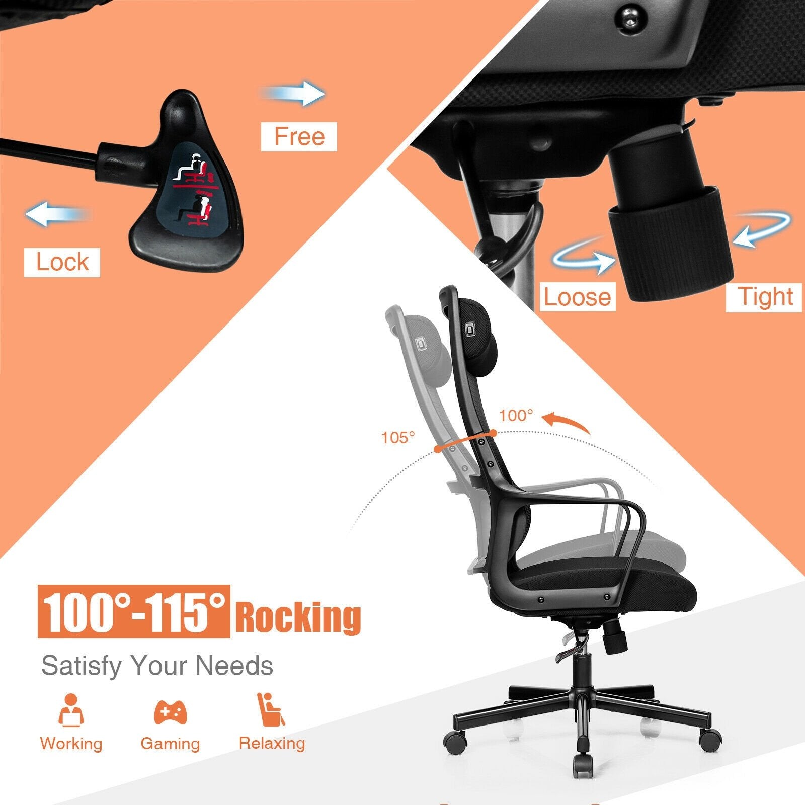 Adjustable Mesh Office Chair with Heating Support Headrest, Black Ergonomic Chairs   at Gallery Canada