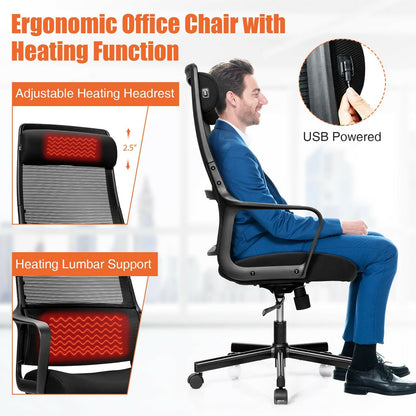 Adjustable Mesh Office Chair with Heating Support Headrest, Black Ergonomic Chairs   at Gallery Canada