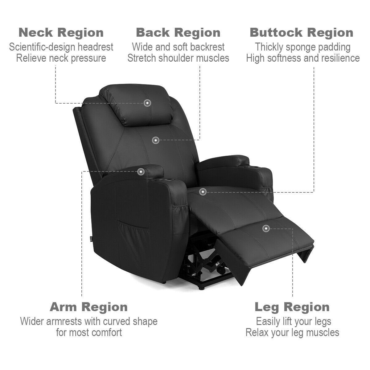 Power Lift Recliner Chair with Massage and Heat for Elderly with Remote Control, Black - Gallery Canada