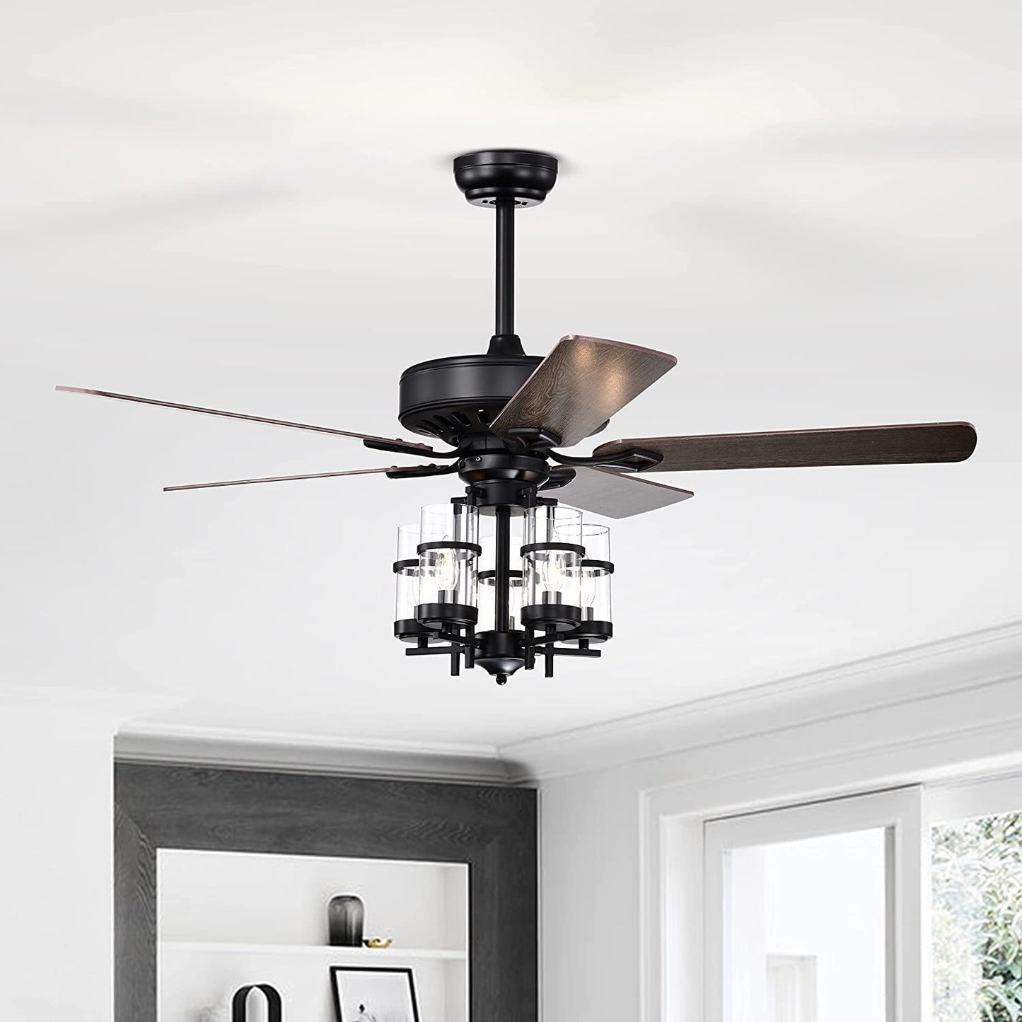 50 Inch Noiseless Ceiling Fan Light with Explosion-proof Glass Lampshades, Black Ceiling Fans   at Gallery Canada