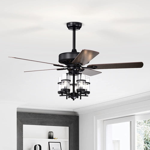 50 Inch Noiseless Ceiling Fan Light with Explosion-proof Glass Lampshades, Black